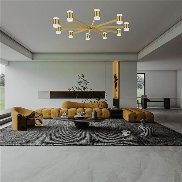 Dainolite Wilson 48-in dia. 10-Light Aged Brass Modern Integrated LED Chandelier w/ White Acrylic Diffuser