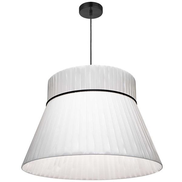 Dainolite Rochelle 1-Light Incandescent Matte Black Pendant - White Ribbon Shade