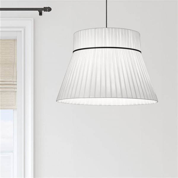 Dainolite Rochelle 1-Light Incandescent Matte Black Pendant - White Ribbon Shade