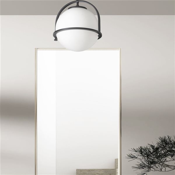 Dainolite Paola 1-Light White Opal Glass Matte Black Semi-Flush Mount