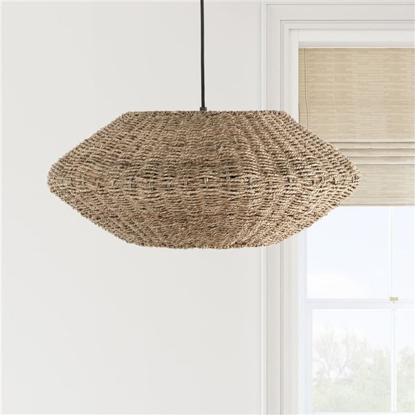 Suspension à 3 lumières Pourel de Dainolite naturel, petite taille, fini noir mat