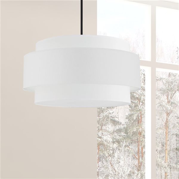 Luminaire suspendu Priya de Dainolite à 4 lumières de 30 po de diamètre noir mat, abat-jour blanc