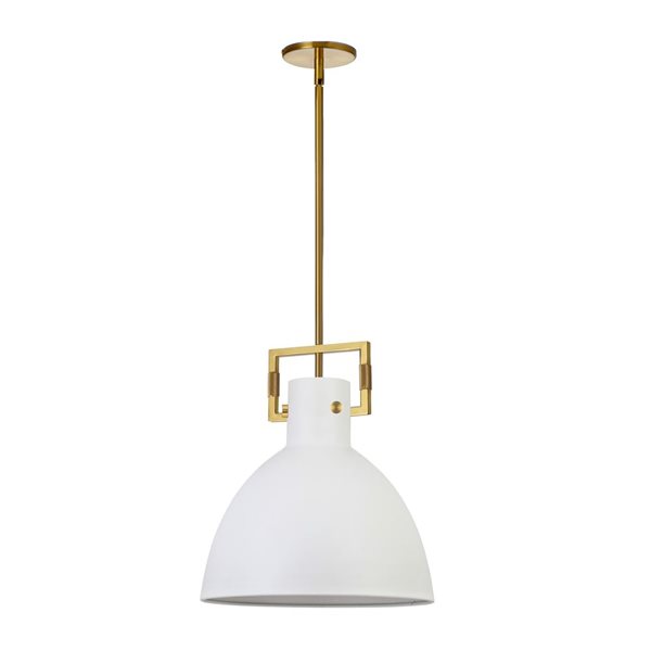 Dainolite Liberty 1-Light Aged Brass Pendant with Matte White Metal Shade