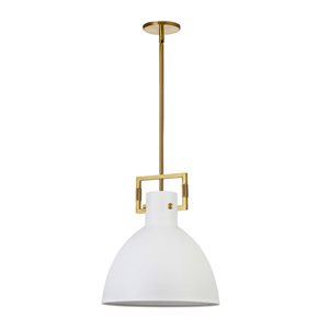 Dainolite Liberty 1-Light Aged Brass Pendant with Matte White Metal Shade