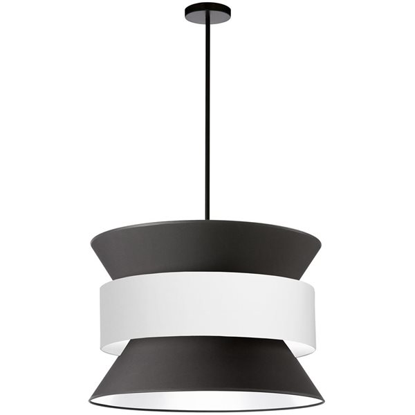 Luminaire suspendu 4 lumières Questa de Dainolite transitionnel avec abat-jour noir/blanc