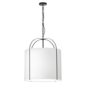 Suspension à abat-jour blanc Quincy de Dainolite 3 lumières, noir mat