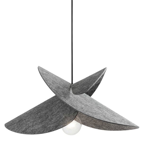 Suspension noir mat 1 lumière Pétale de Dainolite avec abat-jour en feutre gris