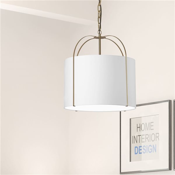 Dainolite Quincy 1-Light Gold Pendant with White Shade