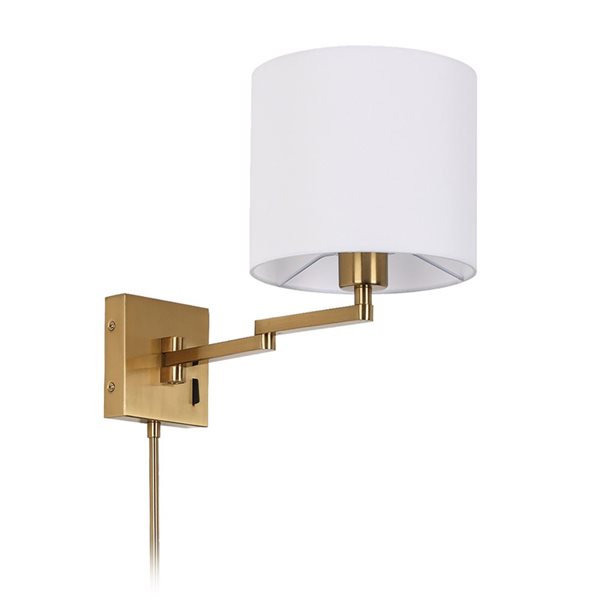 Dainolite White Drum Shade Swing Arm Wall Sconce - Aged Brass