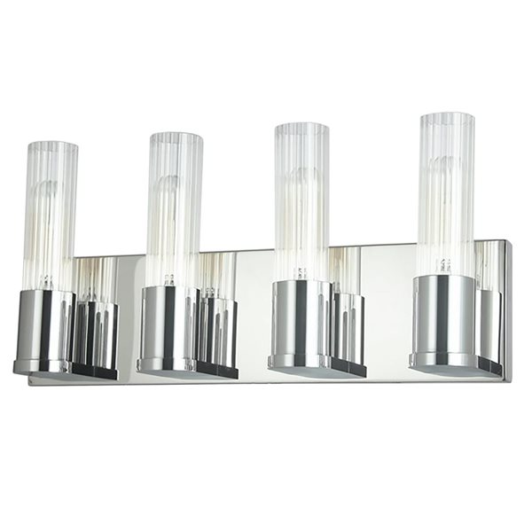 Luminaire de meuble-lavabo 4 lumières Tube de Dainolite en chrome poli, verre cannelé transparent