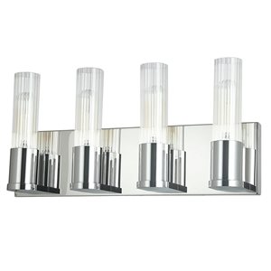 Luminaire de meuble-lavabo 4 lumières Tube de Dainolite en chrome poli, verre cannelé transparent