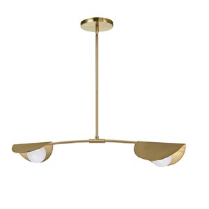 Dainolite Emma 2-Light Aged Brass Horizontal Pendant - White Glass