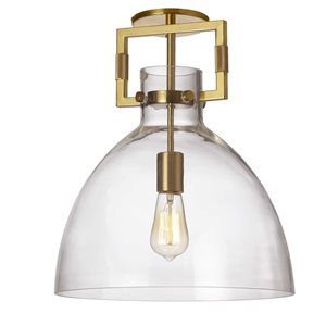 Dainolite Liberty 1-Light Incandescent Aged Brass Semi-Flush Mount with Clear Glass