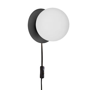 Lampe murale 1 lumière Burlat de Dainolite à verre blanc, noir mat