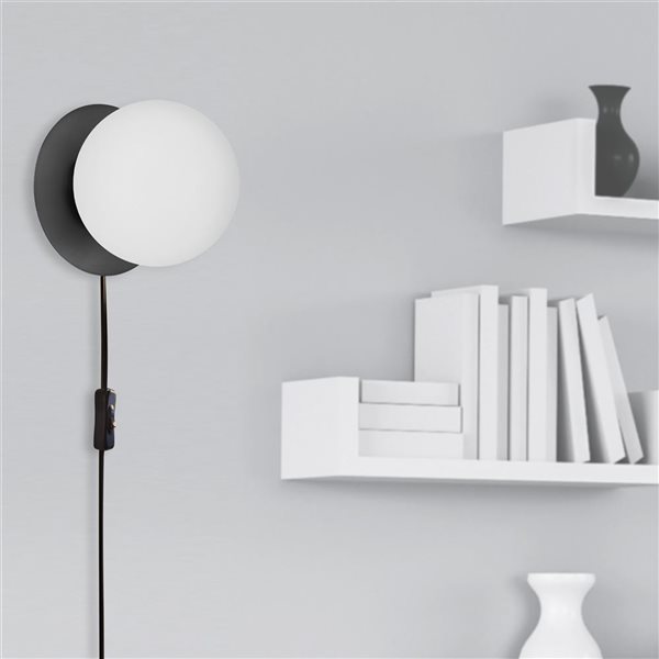 Dainolite Burlat 1-Light White Glass Wall Lamp - Matte Black