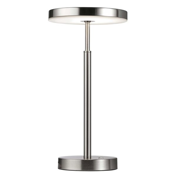 Lampe de table à diffuseur en acrylique blanc 10 W Francine de Dainolite, nickel satiné