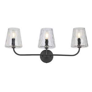 Dainolite Eleanor 3-Light Clear Hammered Glass Vanity Light - Matte Black