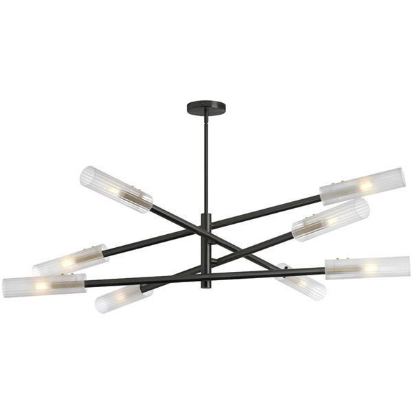 Dainolite Wand 8-Light Frosted Glass Pendant - Matte Black/Aged Brass