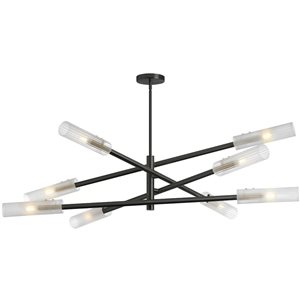 Dainolite Wand 8-Light Frosted Glass Pendant - Matte Black/Aged Brass