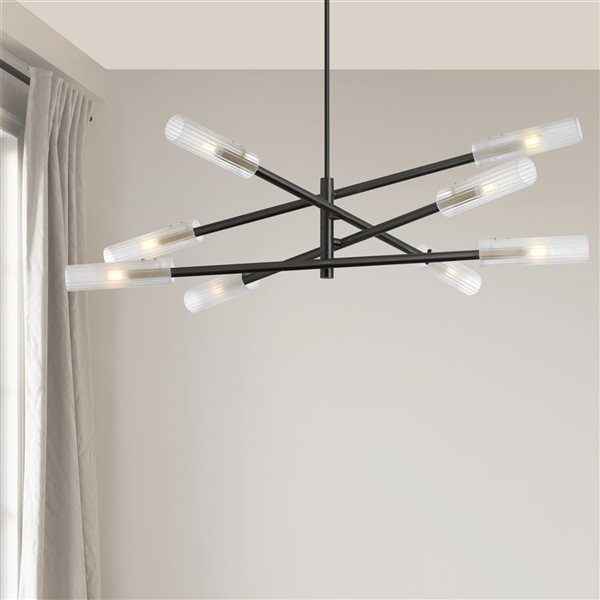 Dainolite Wand 8-Light Frosted Glass Pendant - Matte Black/Aged Brass