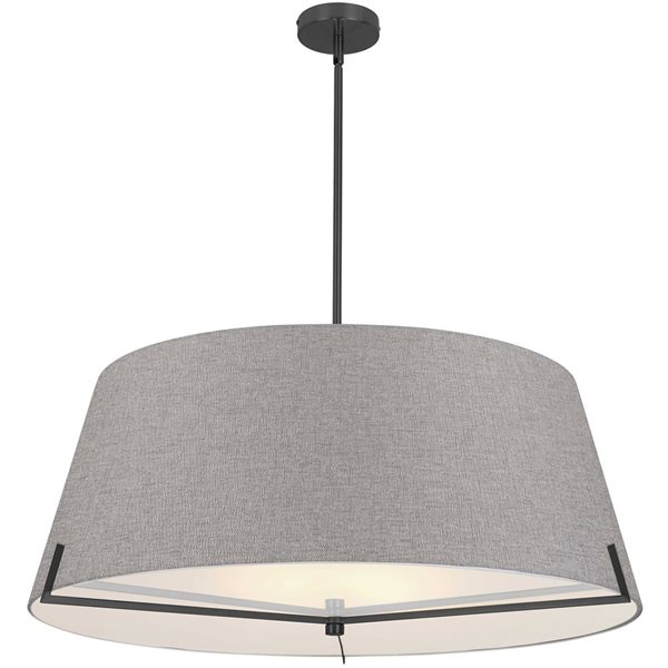 Luminaire suspendu Preston de Dainolite à 4 lumières 33 po de diamètre noir mat, abat-jour en tissu gris