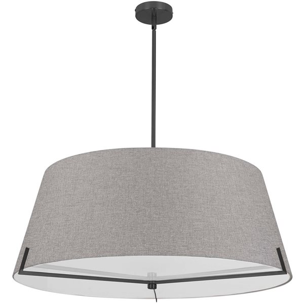 Luminaire suspendu Preston de Dainolite à 4 lumières 33 po de diamètre noir mat, abat-jour en tissu gris