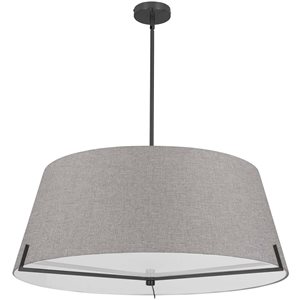 Luminaire suspendu Preston de Dainolite à 4 lumières 33 po de diamètre noir mat, abat-jour en tissu gris