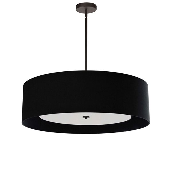 Lampe suspendue Helena de Dainolite noir mat à 4 lumières 30 po de diamètre à abat-jour noir, diffuseur blanc