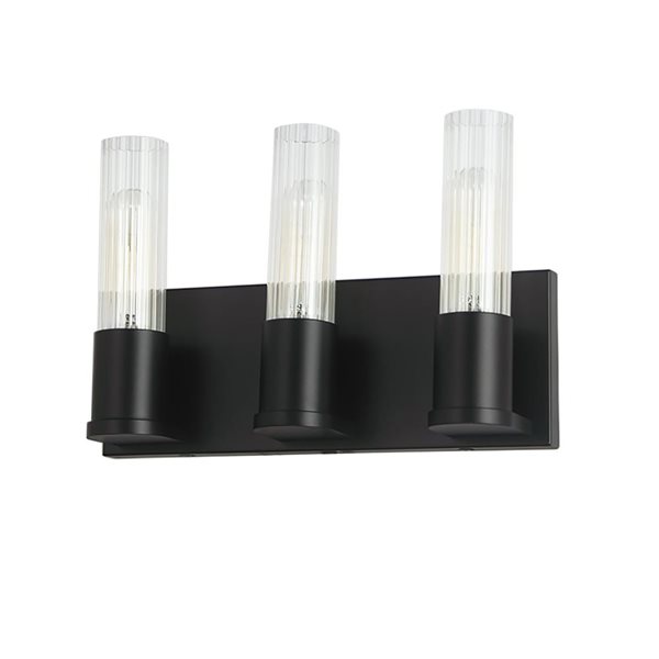 Dainolite Tube Clear Fluted Glass 3-Light Vanity Light - Matte Black