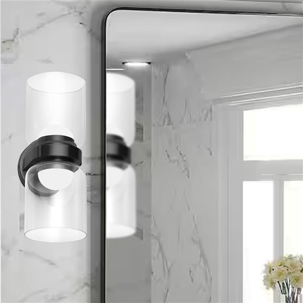 Applique murale Nadine de Dainolite 20 W à DEL 2 lumières noir mat, verre transparent