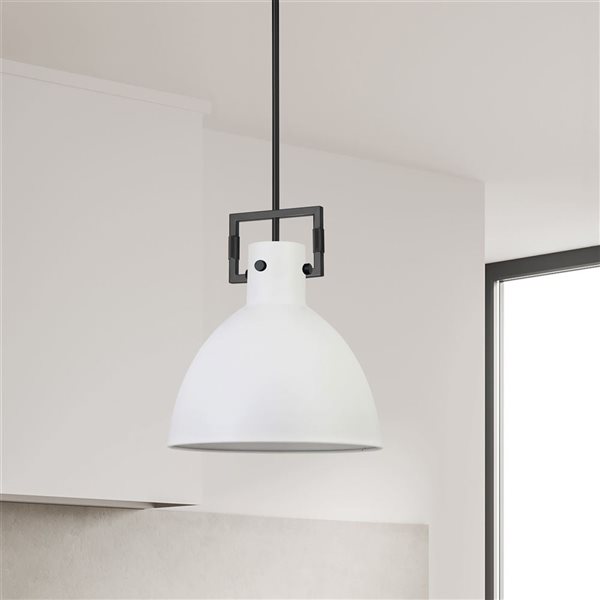 Dainolite Liberty 1-Light Matte White Metal Shade Pendant - Matte Black