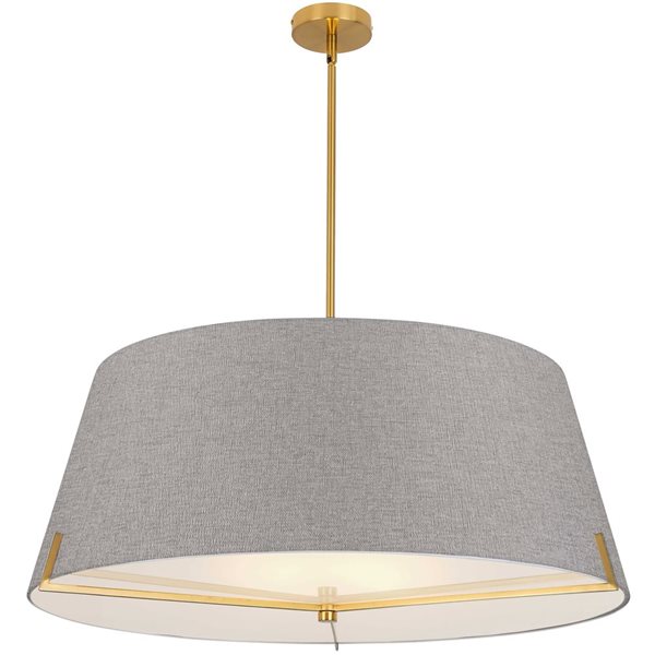 Dainolite Preston 4-Light 33-in dia Aged Brass Pendant - Grey Fabric shade