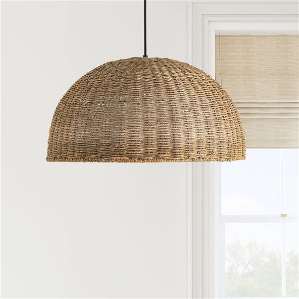 Dainolite Pourel 3-Light Large Matte Black Pendant - Natural Shade