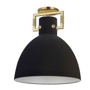 Dainolite Liberty 1-Light Incandescent Aged Brass Semi-Flush Mount with Matte Black Shade