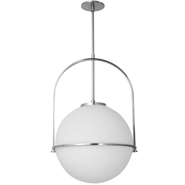 Luminaire suspendu Paola de Dainolite 1 lumière en verre opale blanc, cadre chrome brillant