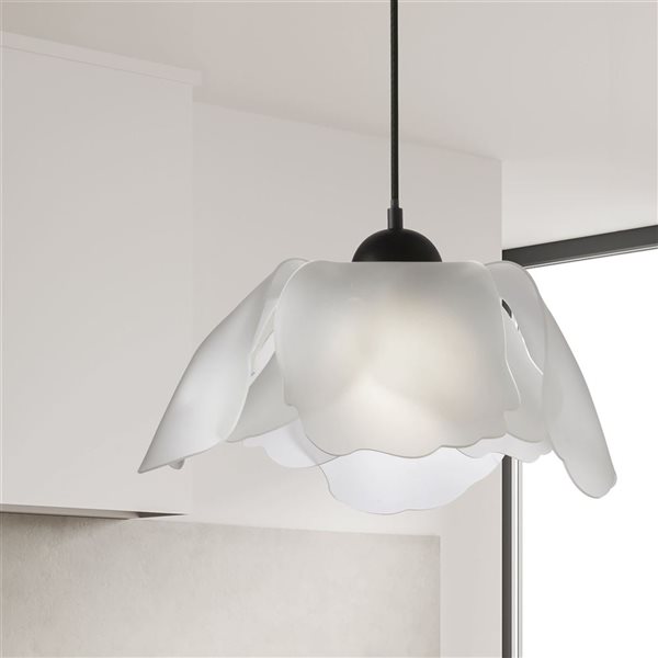 Dainolite Passion 1-Light Matte Black Pendant - Frosted Acrylic Diffuser