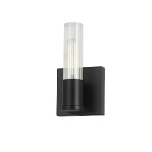 Dainolite Tube 1-Light Matte Black Wall Sconce - Clear Fluted Glass