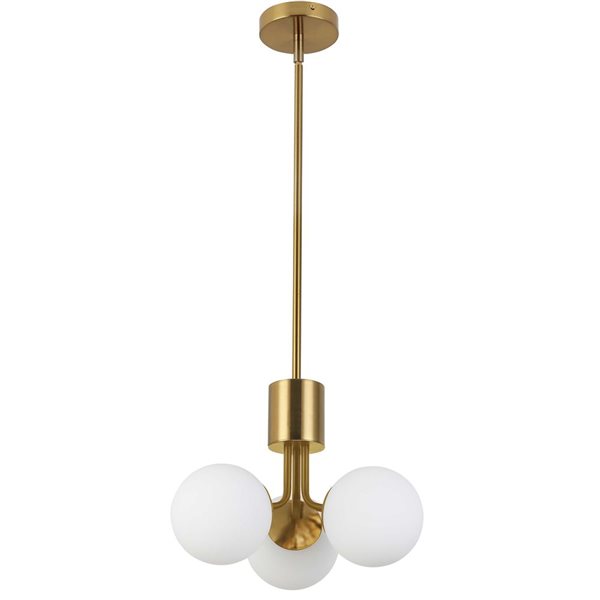 Dainolite Amanda 3-Light Aged Brass Pendant - White Opal Glass