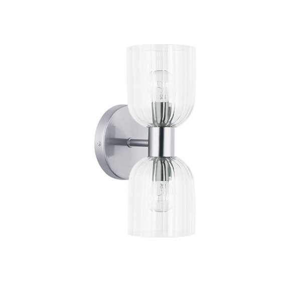 Dainolite Vienna 2-Light Incandescent Clear Ribbed Glass Wall Sconce - Polished Chrome