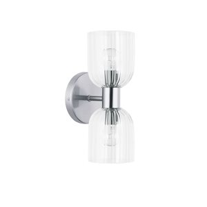 Dainolite Vienna 2-Light Incandescent Clear Ribbed Glass Wall Sconce - Polished Chrome