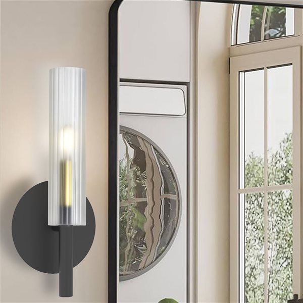Dainolite Wand 1-Light Frosted Glass Wall Sconce - Matte Black/Aged Brass