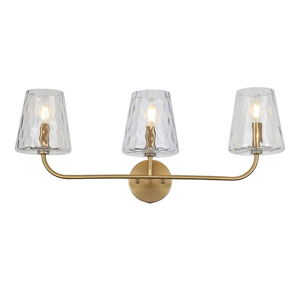 Dainolite Eleanor 3-Light Aged Brass Vanity Light - Clear Hammered Glass