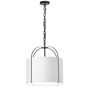 Suspension à abat-jour blanc Quincy de Dainolite 1 lumière, noir mat