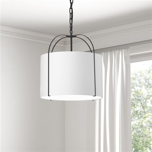 Dainolite Quincy 1-Light White Shade Pendant - Matte Black