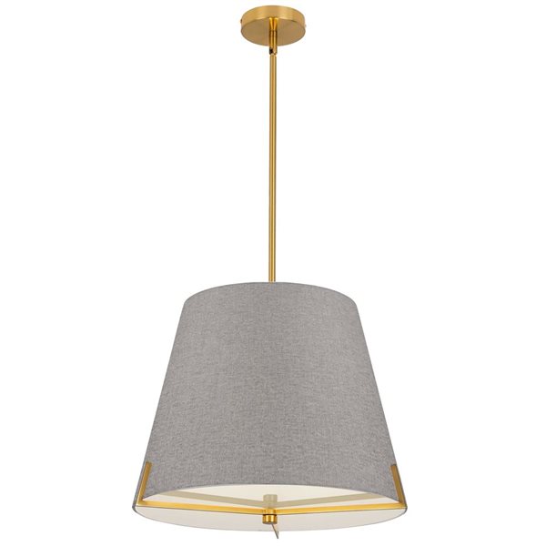 Dainolite Preston 4-Light 19-in dia Aged Brass Pendant - Grey Fabric Shade