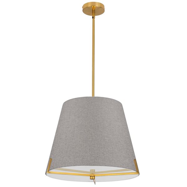 Dainolite Preston 4-Light 19-in dia Aged Brass Pendant - Grey Fabric Shade