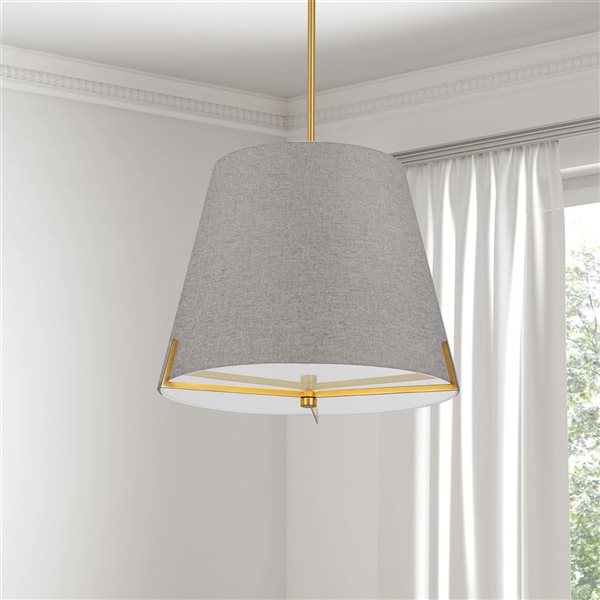 Dainolite Preston 4-Light 19-in dia Aged Brass Pendant - Grey Fabric Shade