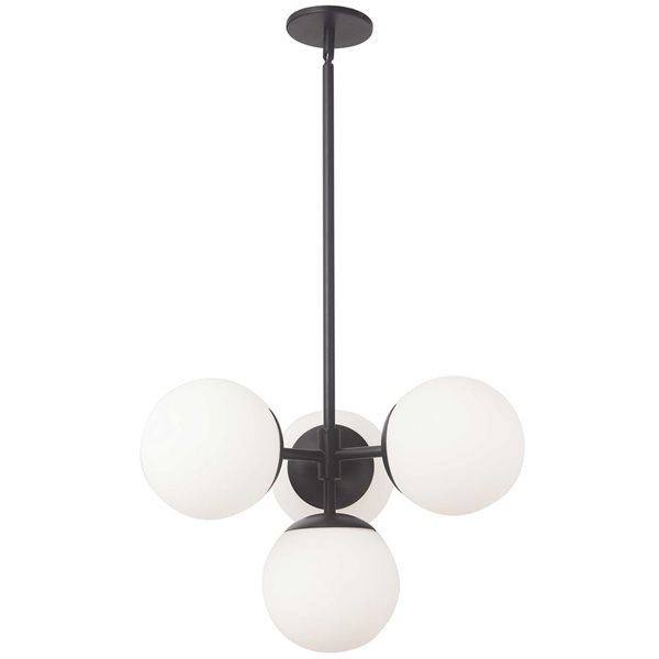 Suspension Dayana de Dainolite à 4 lumières noir mat, verre opale blanc