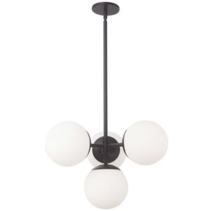 Suspension Dayana de Dainolite à 4 lumières noir mat, verre opale blanc