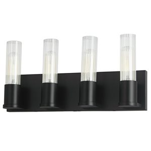 Dainolite Tube 4-Light Matte Black Vanity Light with Clear Fluted Glass